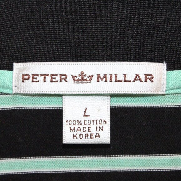 Peter Millar Size Large Green Black Stripe Polo Shirt Collared - Picture 2 of 3